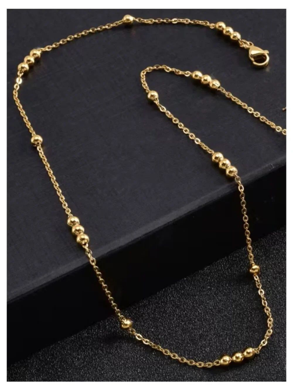 NWT Gold-Tone Plated Beaded Satellite Chain Necklace Dainty Station Layering